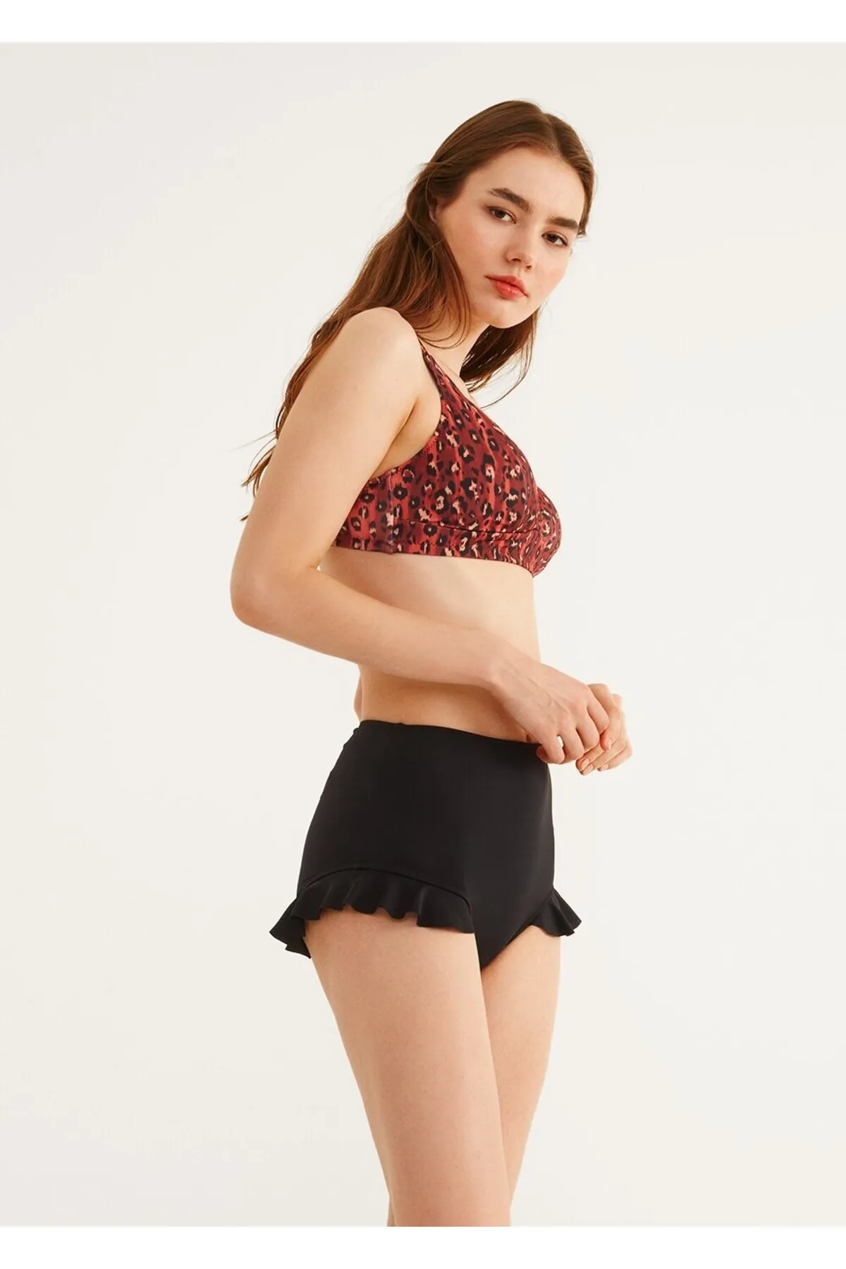 SUWEN  Rüschen-Bikinihose mit hoher Taille