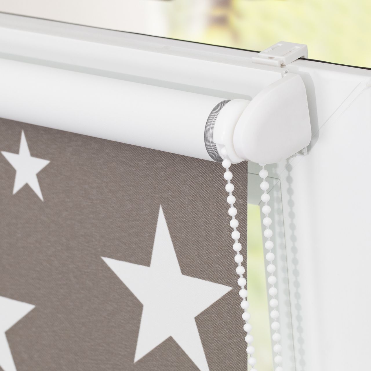 Lichtblick Rollo Klemmfix, ohne Bohren, Verdunkelung, Sterne - Grau-Weiß, 100 cm x 180 cm (B x L)