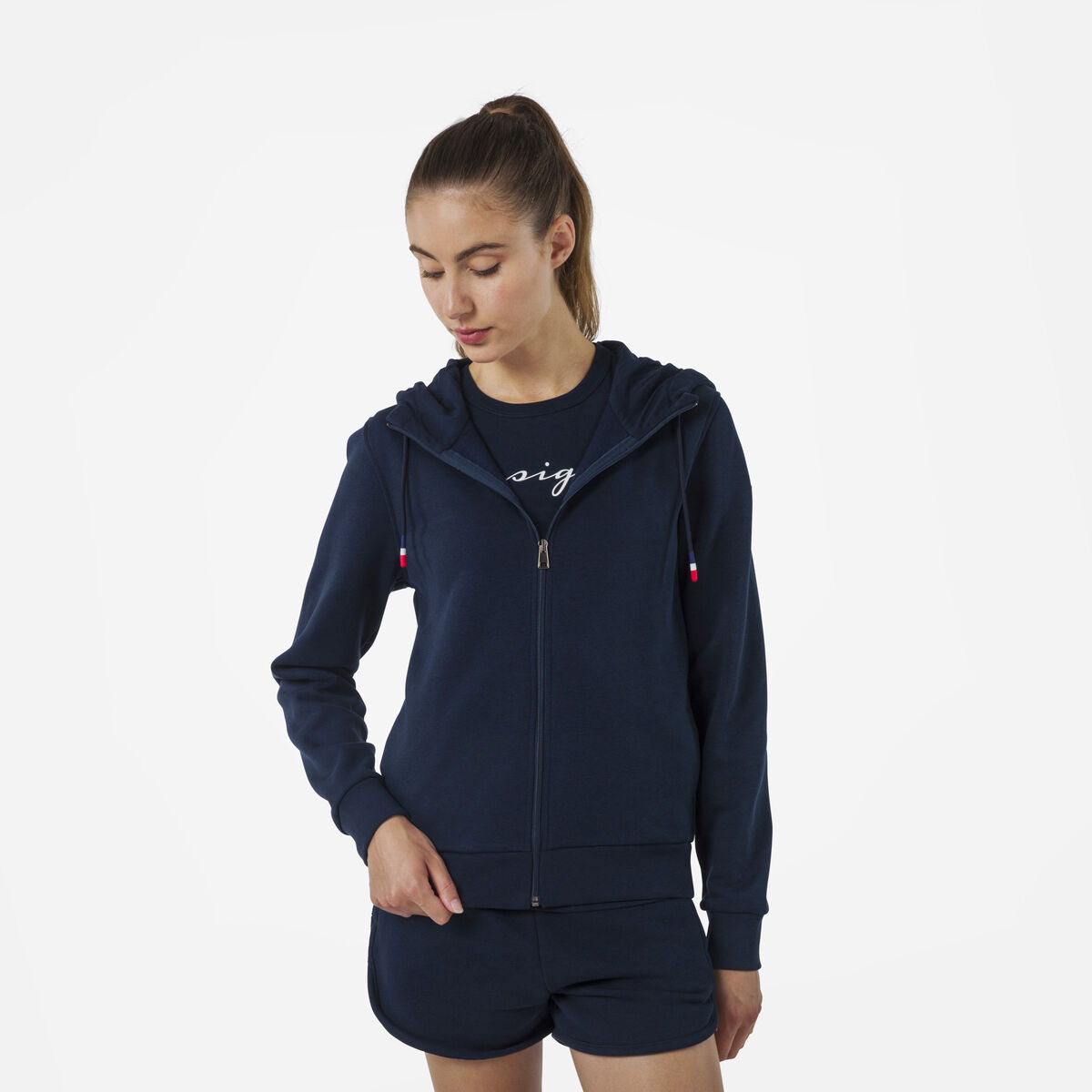 Logo Damensweatshirt mit Kapuze und durchgehendem Reißverschluss