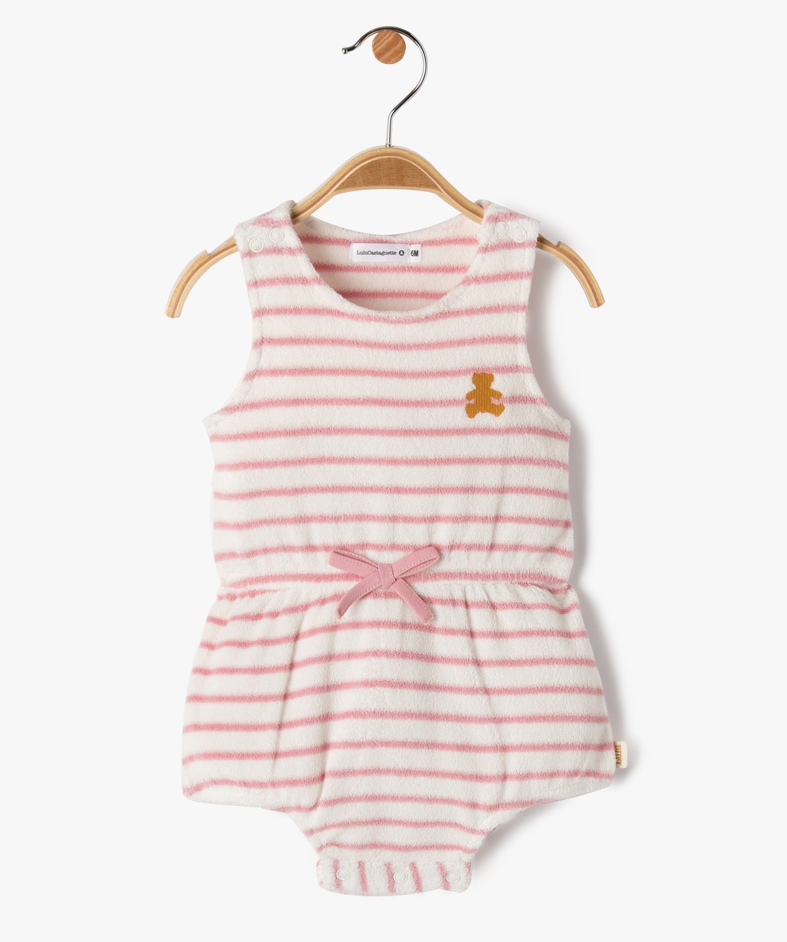 Combishort bébé à bretelles en éponge rayé - LuluCastag... ecru | GEMO