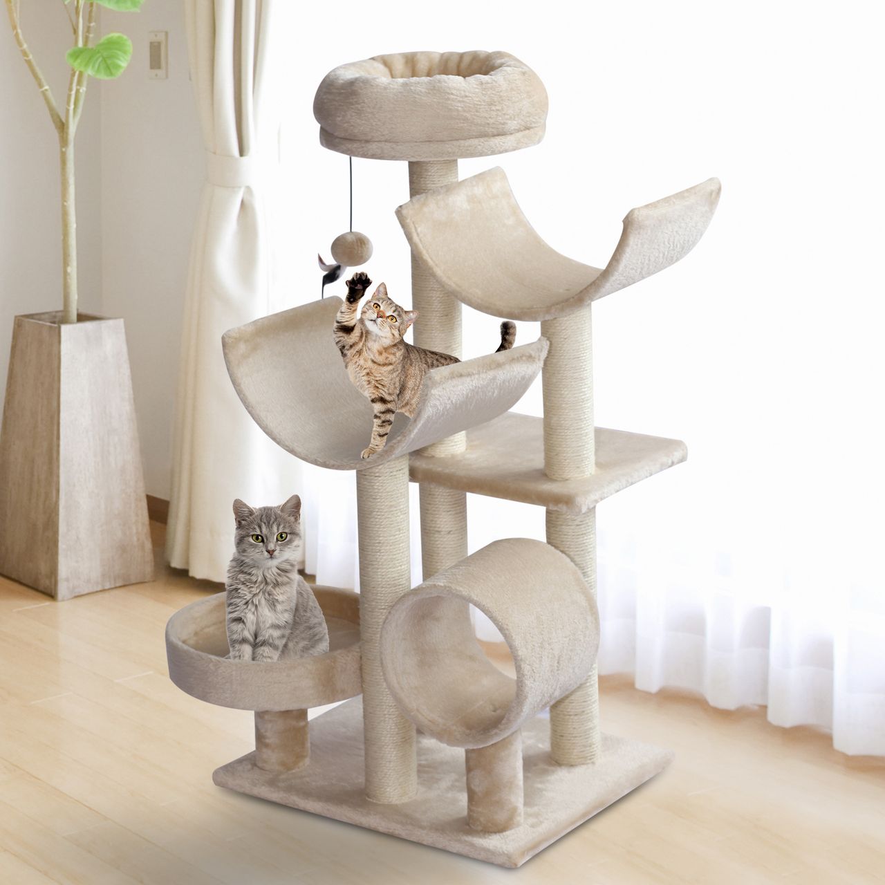 PawHut Katzenbaum Katzenkratzbaum Katzen Kletterbaum Kratzbaum Spielzeug Tunnel