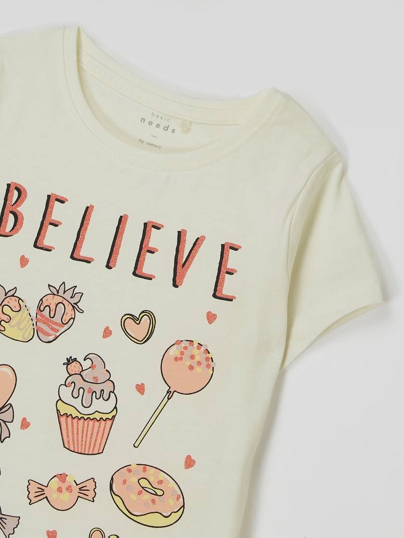 T-Shirt mit Glitter-Effekt Modell 'Veen' in offwhite