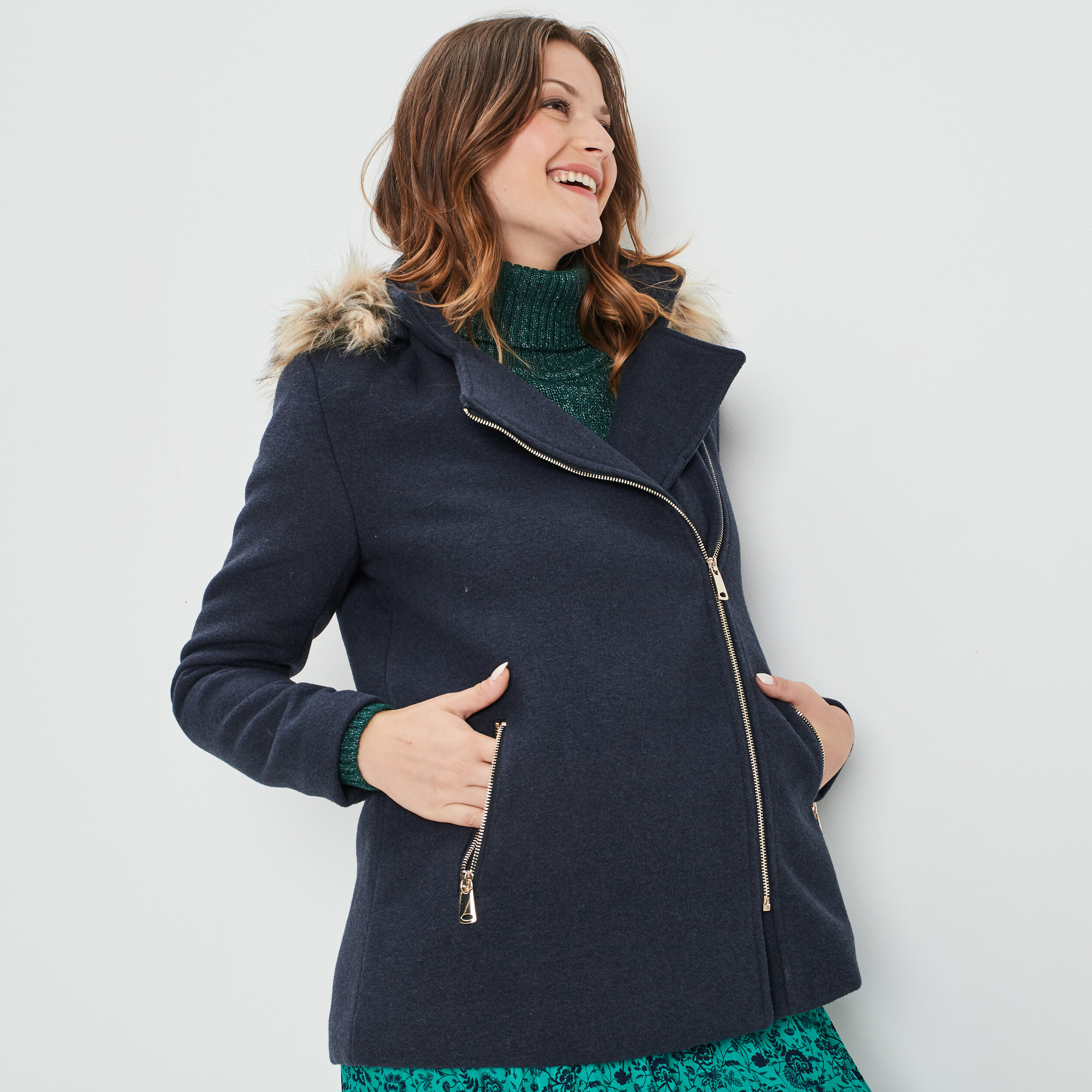 Manteau ample à capuche bleu marine femme | La Halle