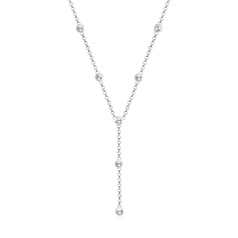 Elli Elli Collier Femmes Chaîne en Y Cercle Géo avec Cristaux en Argent Sterling 925 collier