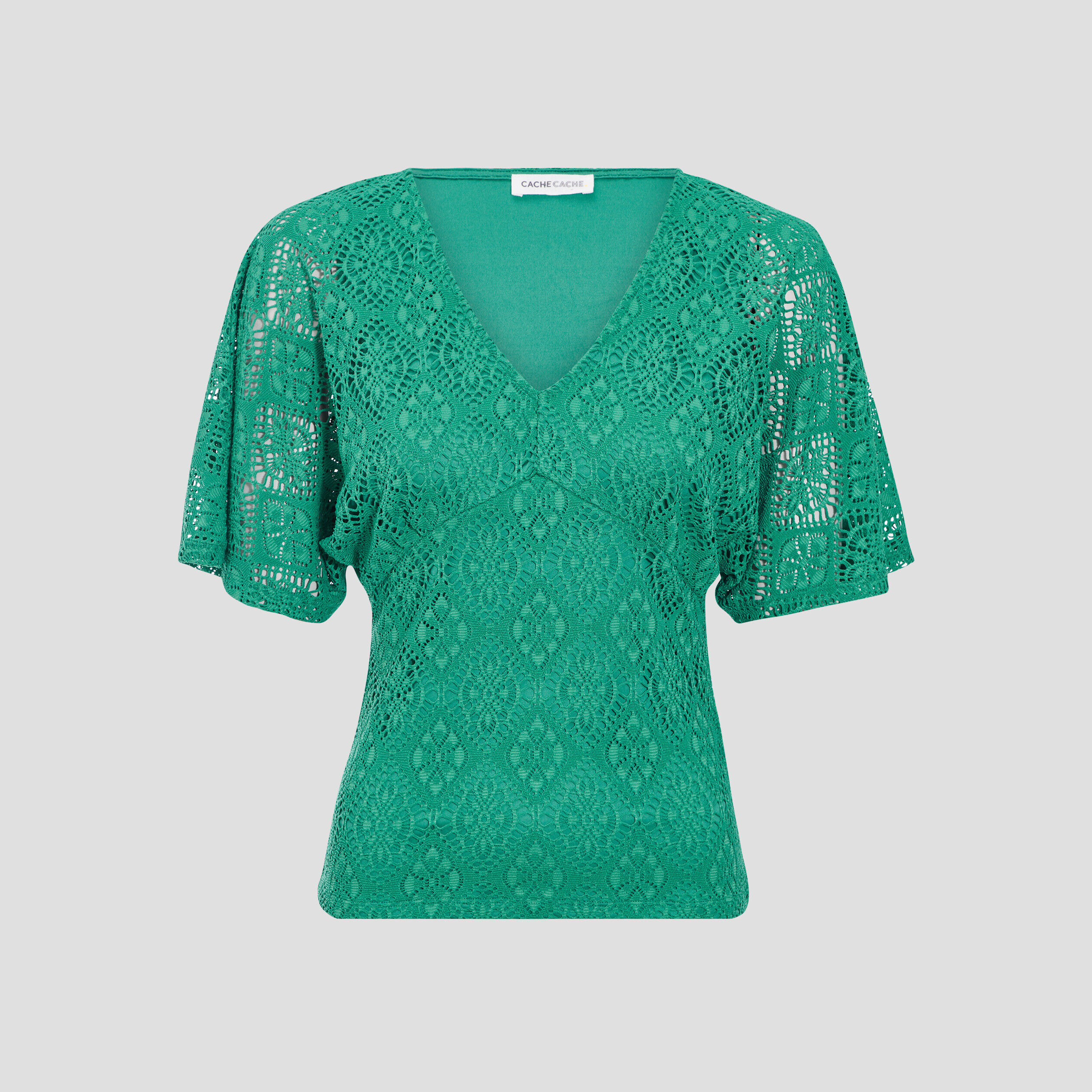 T-shirt avec manches courtes vert émeraude femme | Cache Cache