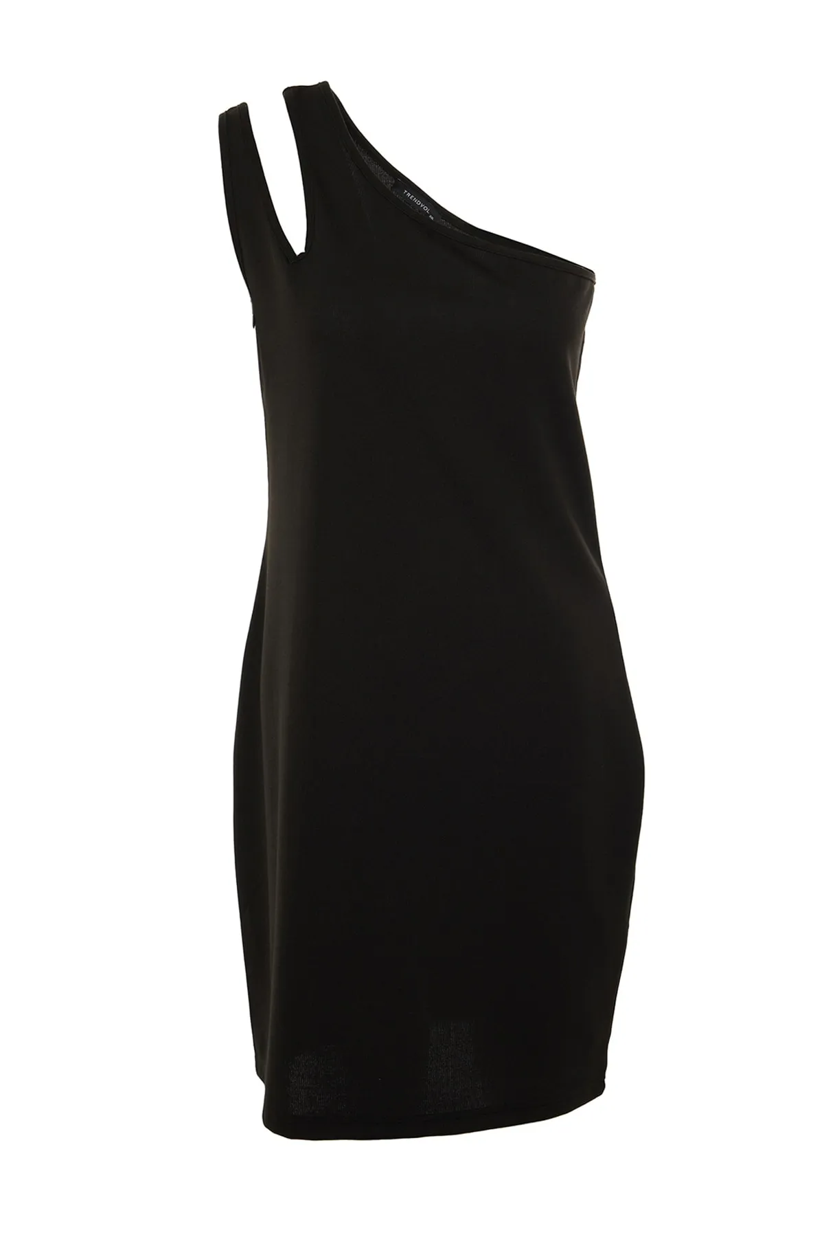 Trendyol Curve  Schwarzes, detailliertes, geripptes Strickkleid mit Fenster-/Ausschnitten TBSSS22AH0146