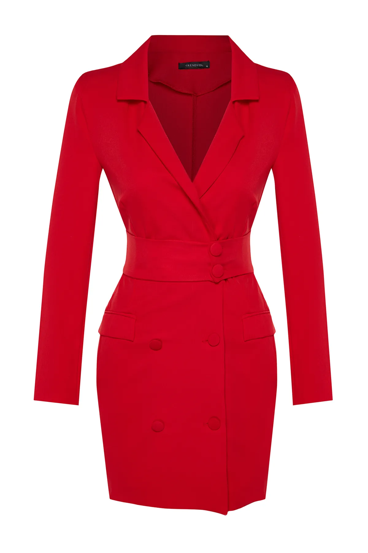 Trendyol Collection  Rote Jacke aus Webstoff mit Mini-Knopfdetail und Gürtel TWOAW24EL00497