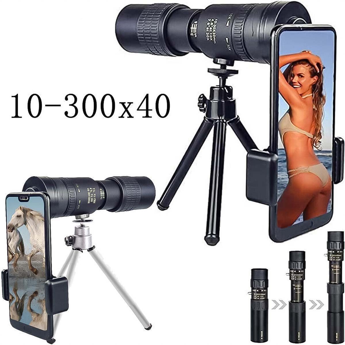 flowgoer 10–300 x 40 mm/80 x 100 mm Super-Telezoom-Monokular-Teleskop Fernrohr (HD tragbar)