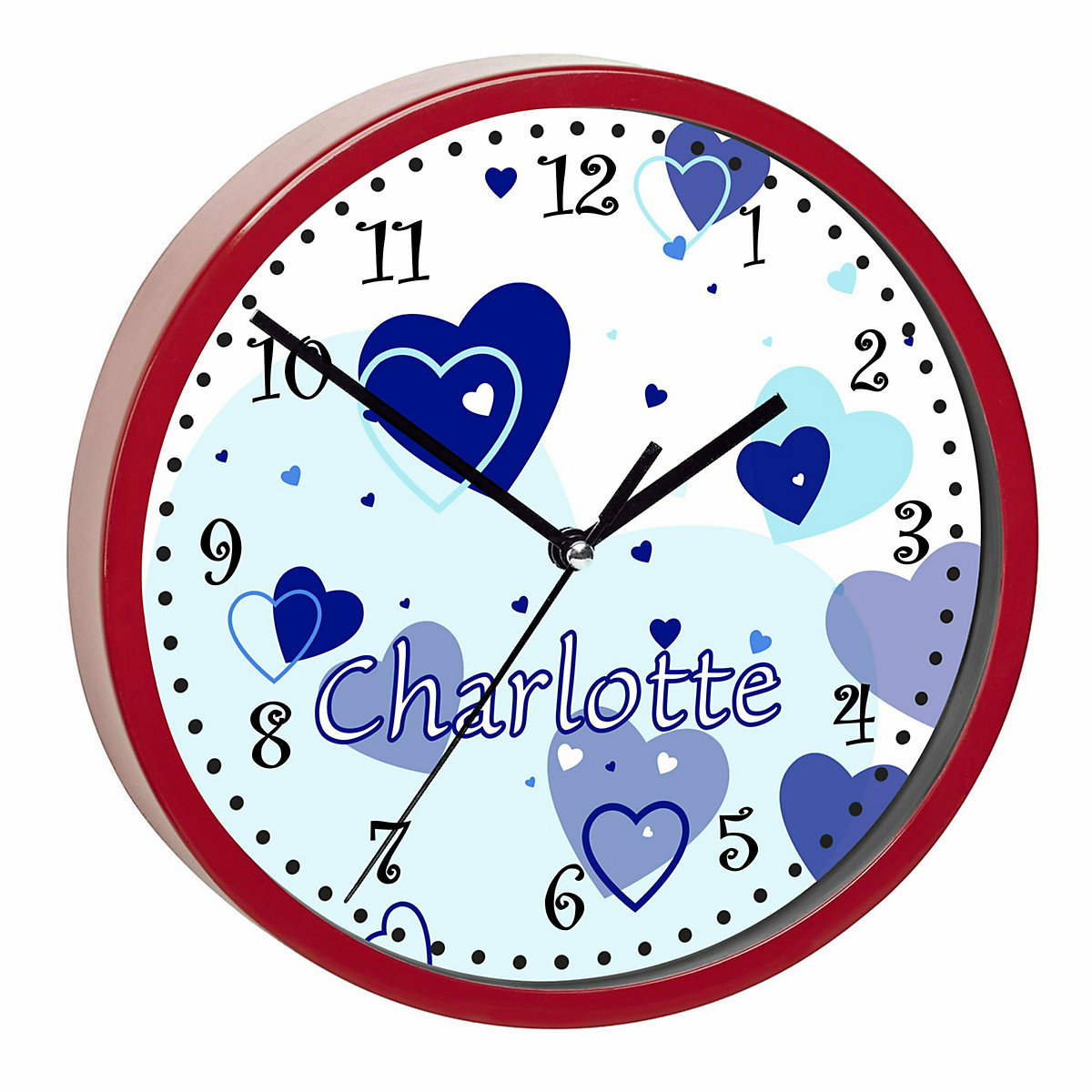 Kinder Wanduhr personalisiert mit Name Herz Blau