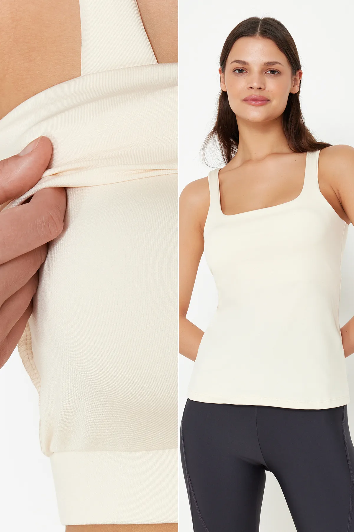 Trendyol Collection  Stone Gathering 2-Lagen-Sport-BH mit Polster innen, eckiger Kragen, gestricktes Sporttop/Bluse THMSS24BZ00002