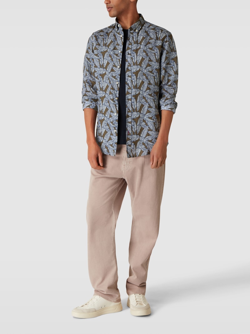 Leinenhemd mit Allover-Muster in khaki