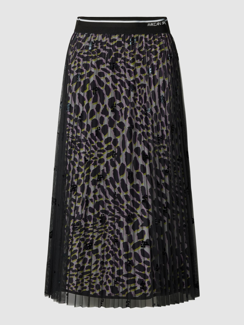 Midirock mit Label- und Animal-Print in black