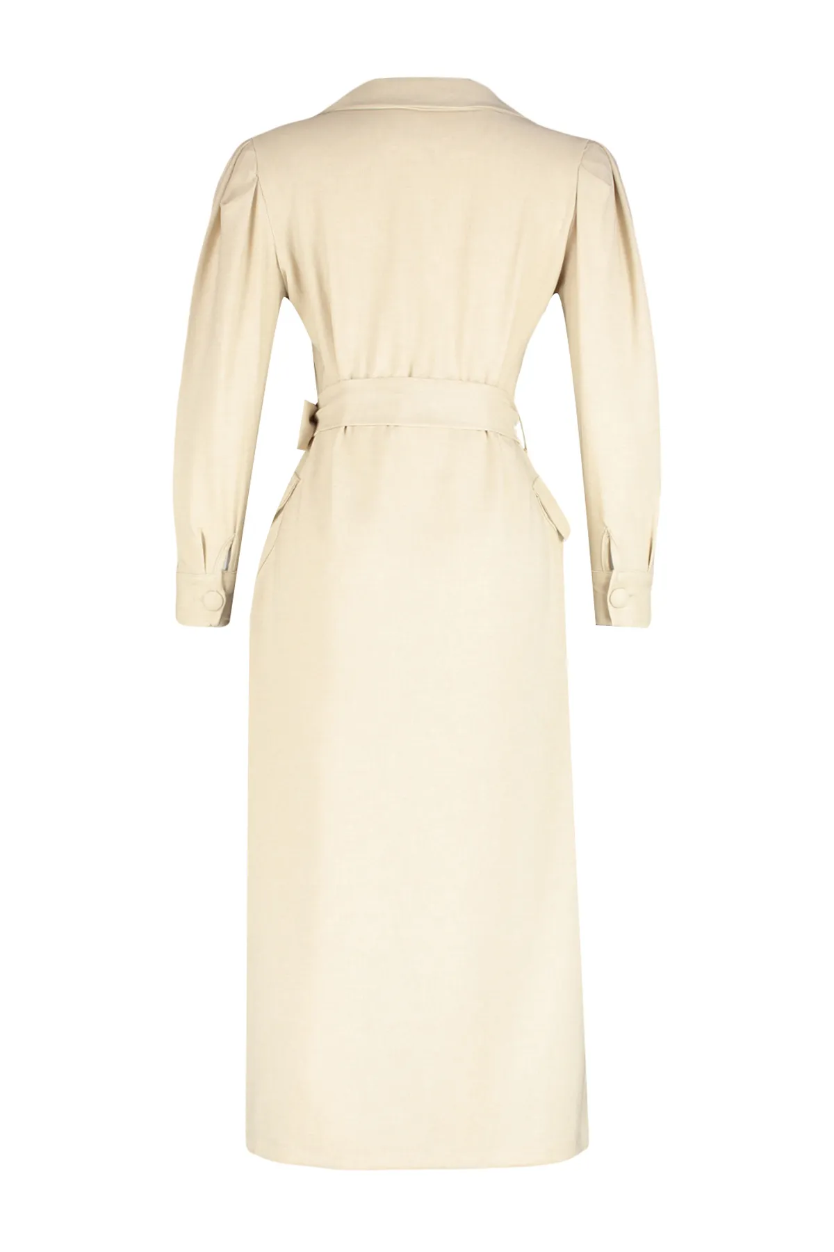 Trendyol Modest  Steinfarbenes, gewebtes Hemdkleid in Leinenoptik mit Gürtel TCTSS24EB00017