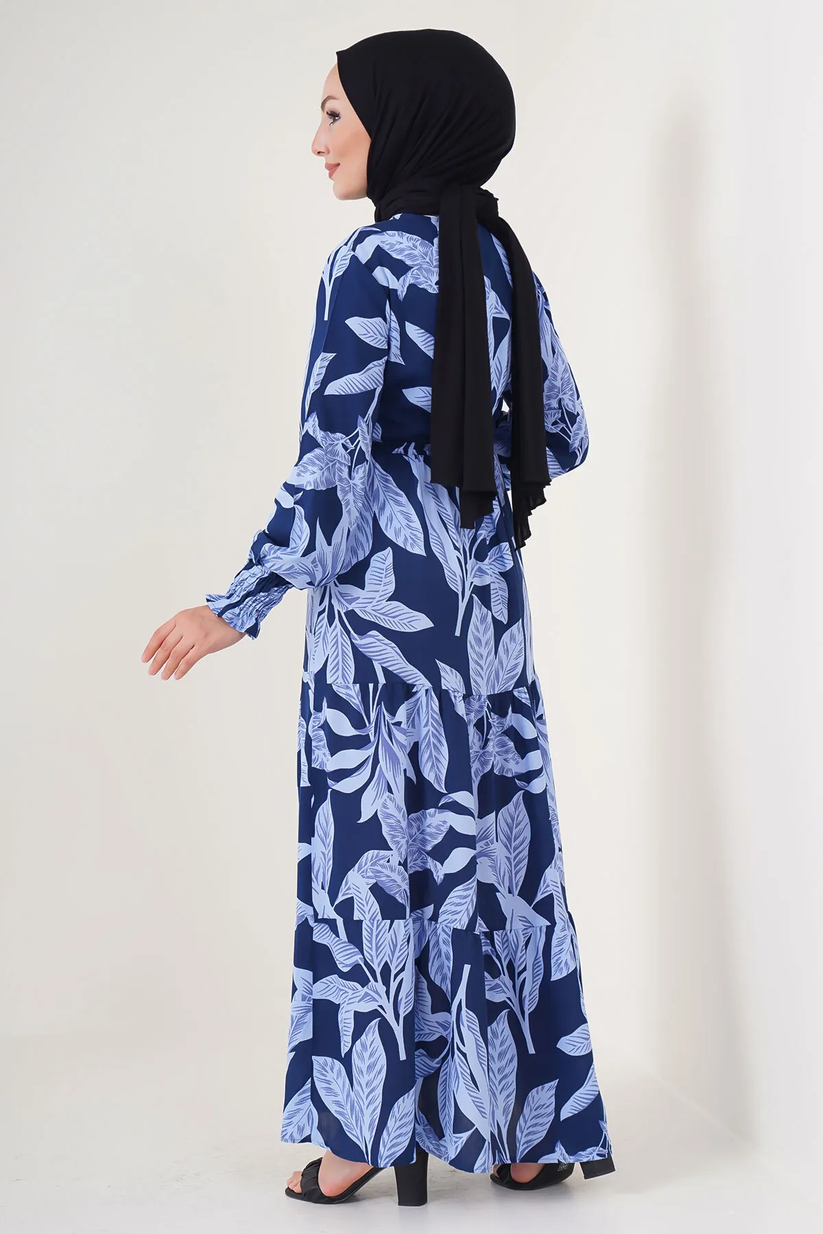 Bigdart  2145 Gemustertes Hijab-Kleid – Marineblau