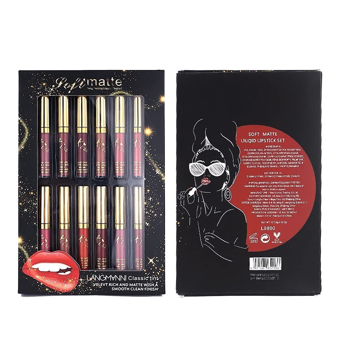 POCHUMIDUU Lippenstift-Set 12-teiliges Lippenstift-Set,flüssiger Lipgloss, samtiger Lippenstift