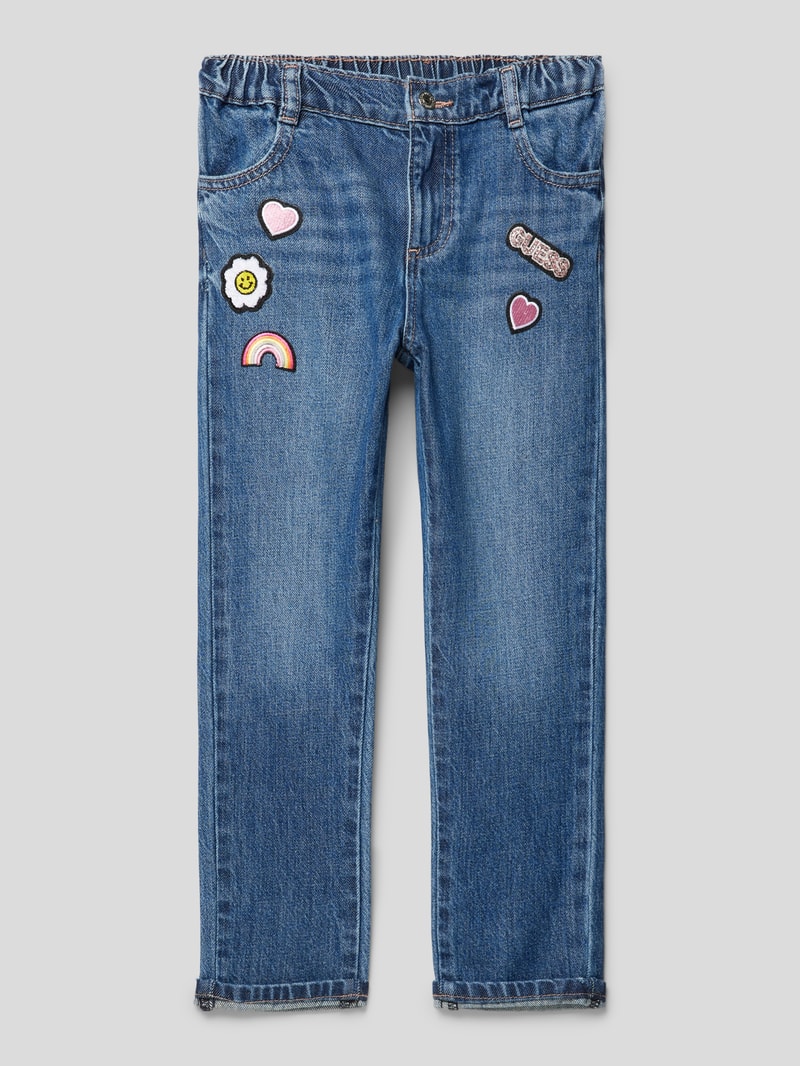 Mom Fit Jeans mit Patches in blau