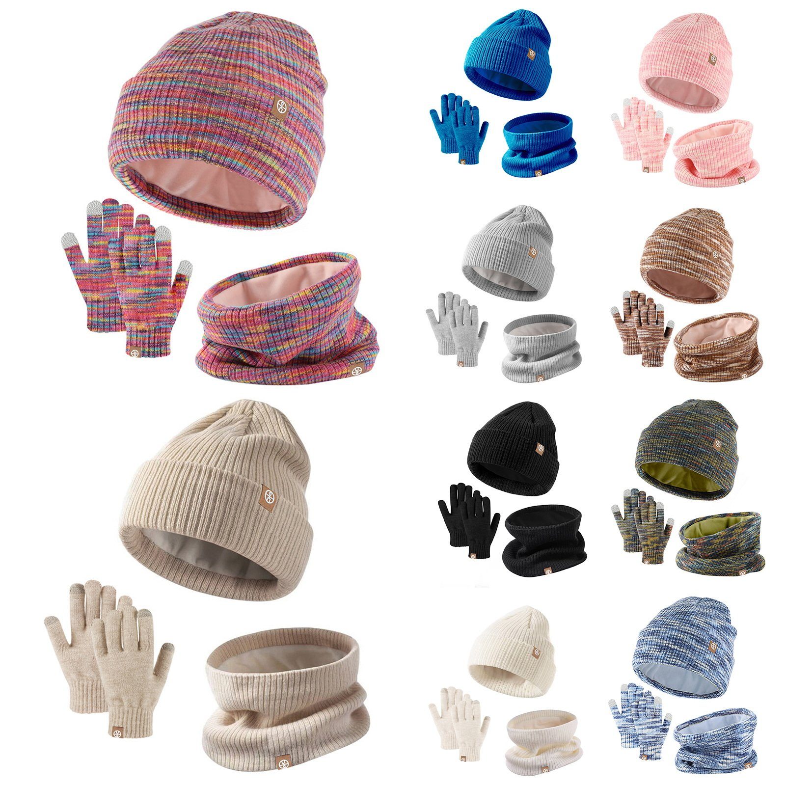 Rutaqian Schlupfmütze 3 In 1 Kinder Winter Set, Kinder Wintermütze Schal Handschuhe Mädchen (Warme Winter Beanie Hut Handschuhe runder Schal Set) Kinder Wintermütze Schal Touchscreen Handschuhe Mädchen Set