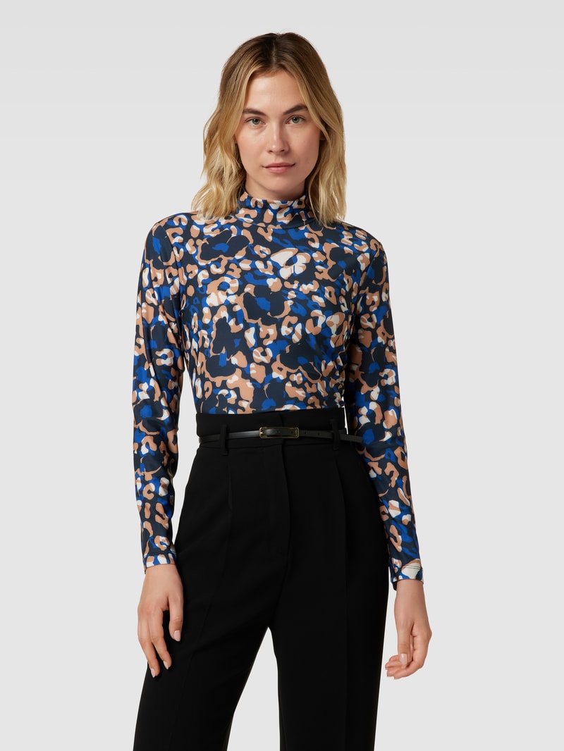Longsleeve mit Allover-Muster und Stehkragen in royalblau
