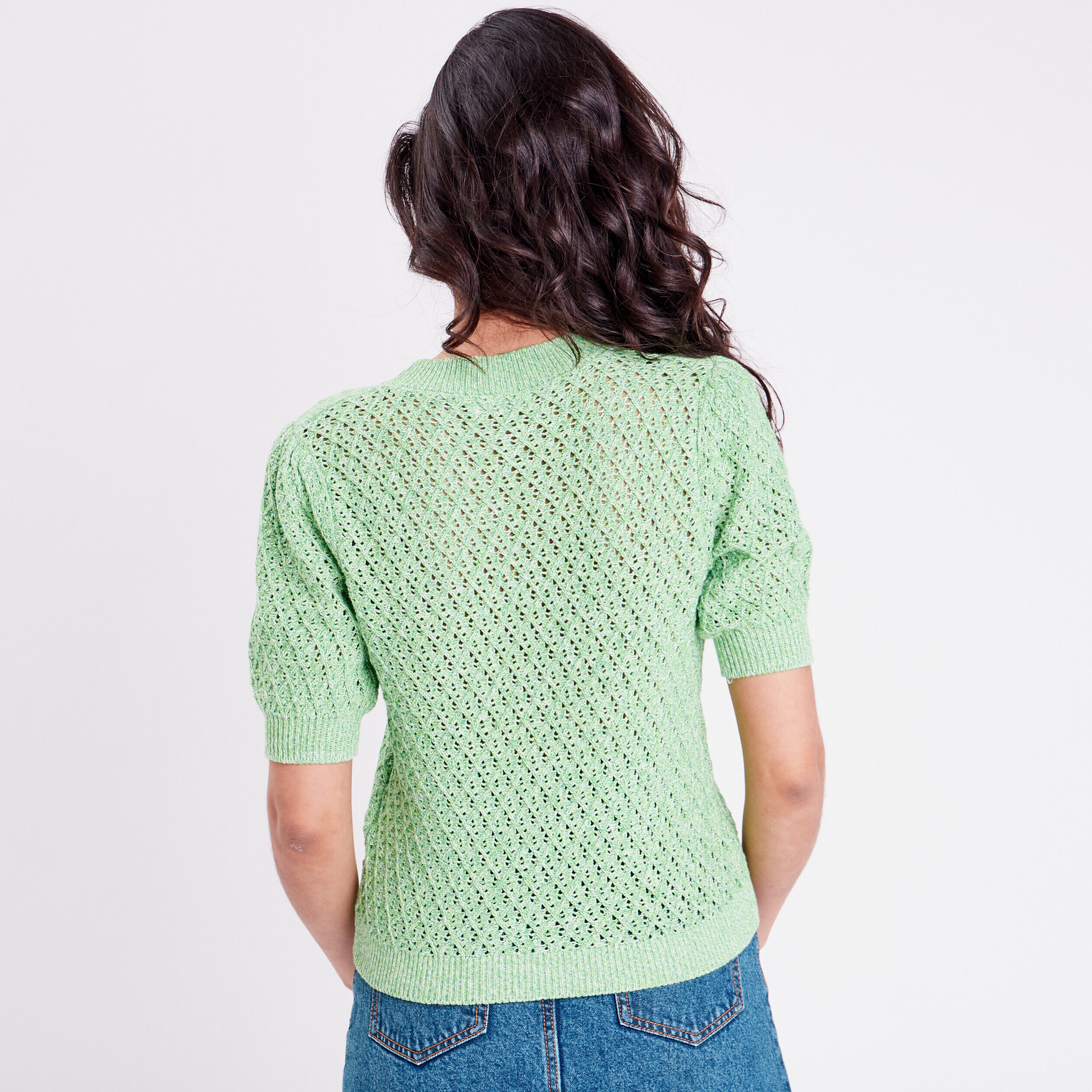Pull manches courtes ajouré vert clair femme | Cache Cache