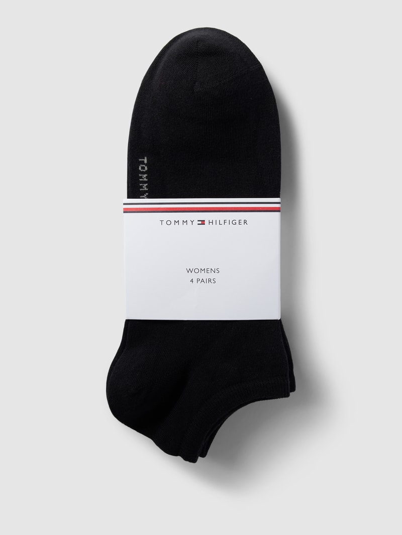 Sneakersocken mit Rippenbündchen im 4er-Pack in schwarz