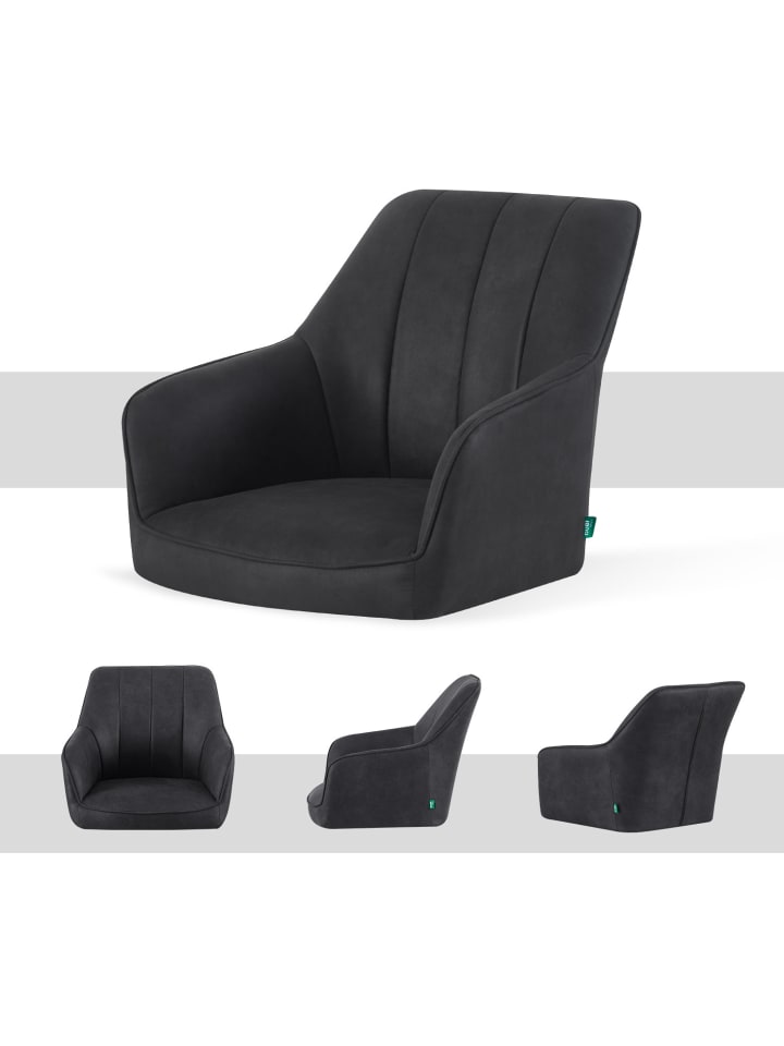 DUBI Möbel 2er-Set: Drehstuhl THOMAS-SANA in Wildleder-Schwarz - (B)57 x (H)85 x  (T)62 cm günstig kaufen onesize
