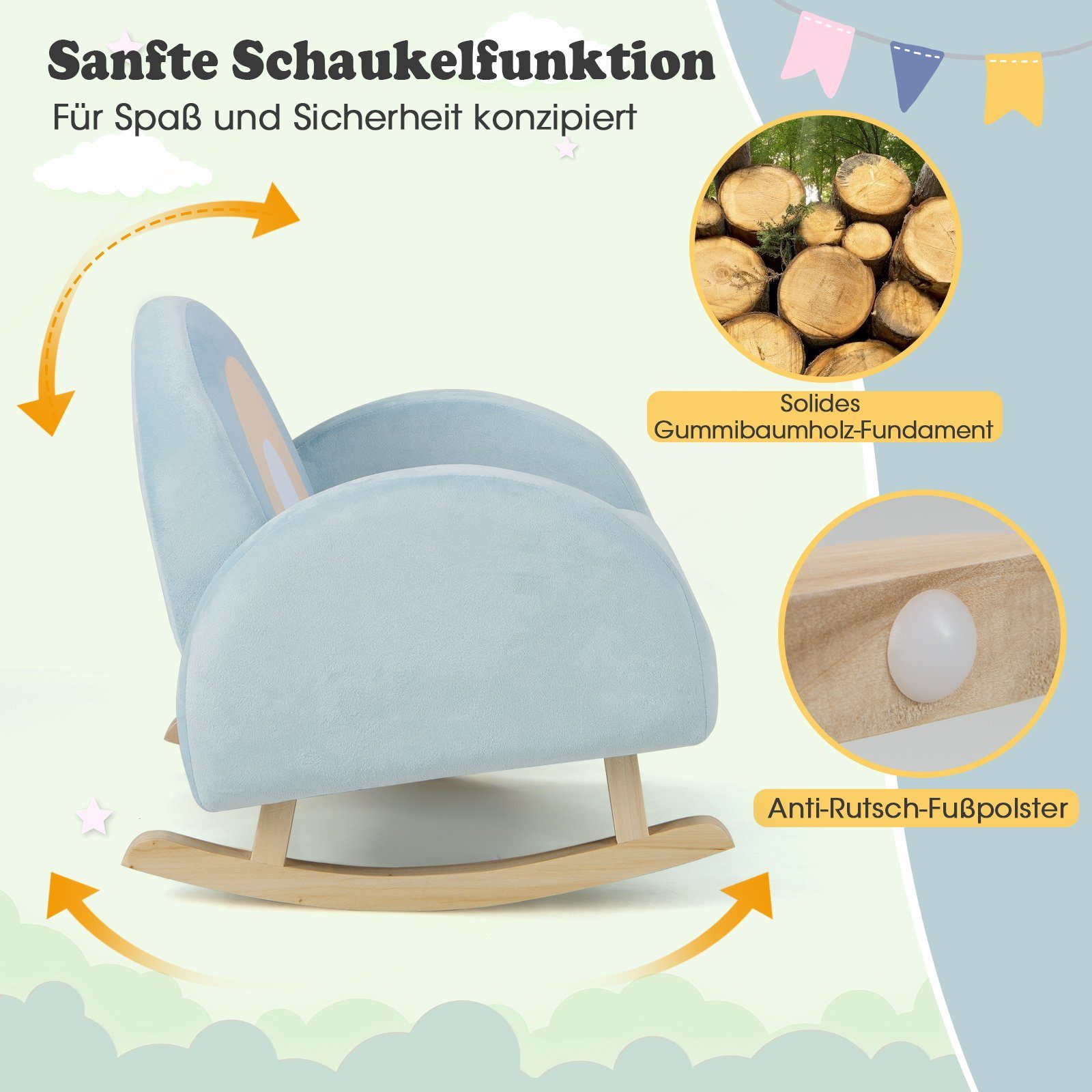 COSTWAY Kindersessel Schaukelstuhl, bis 50kg, gepolstert