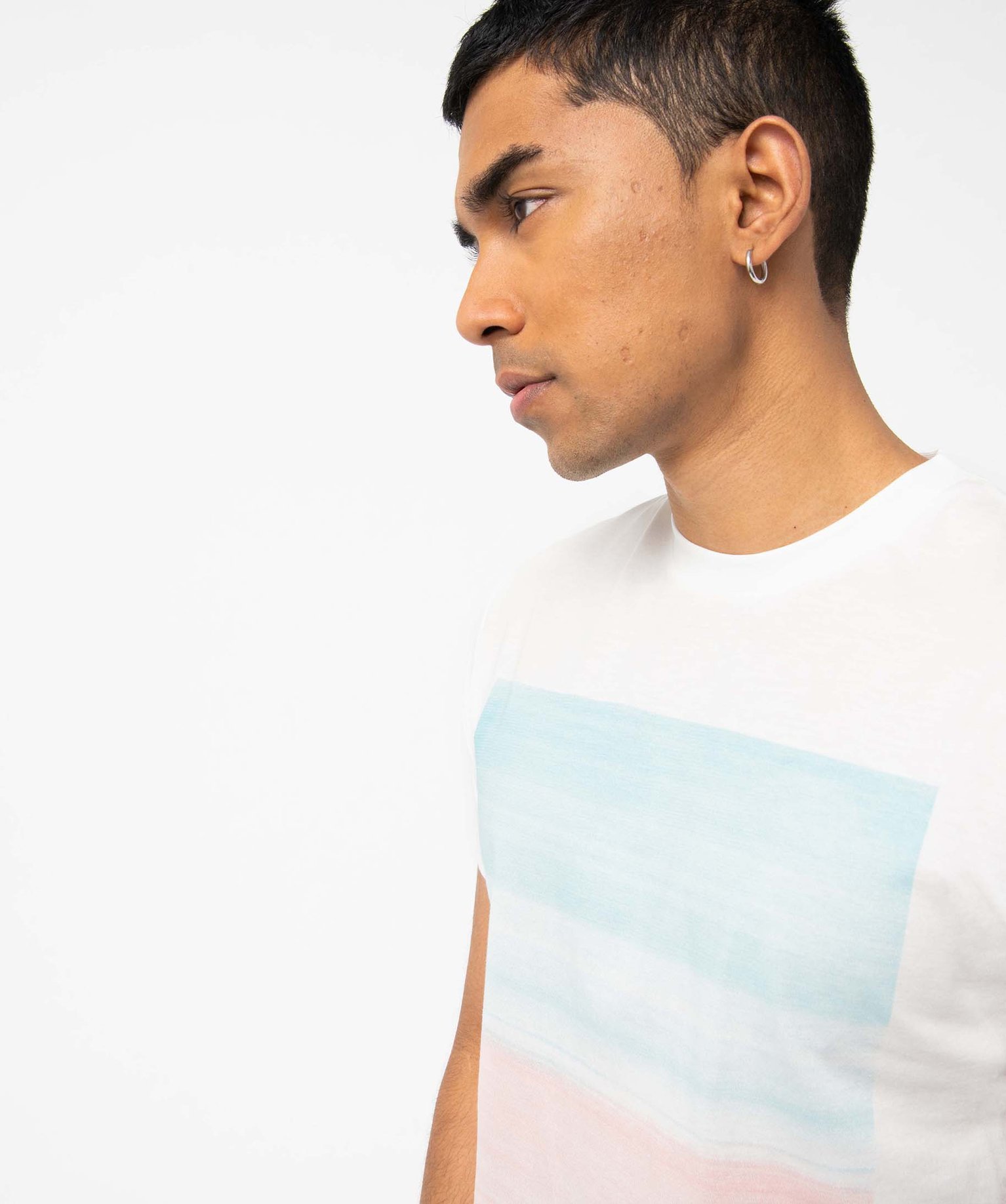 Tee-shirt homme à manches courtes motif abstrait pastel blanc | GEMO