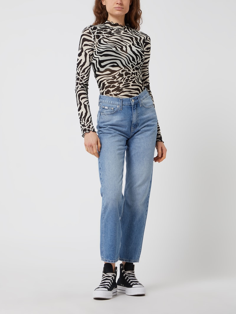 Straight Fit High Waist Jeans aus Baumwolle in jeans