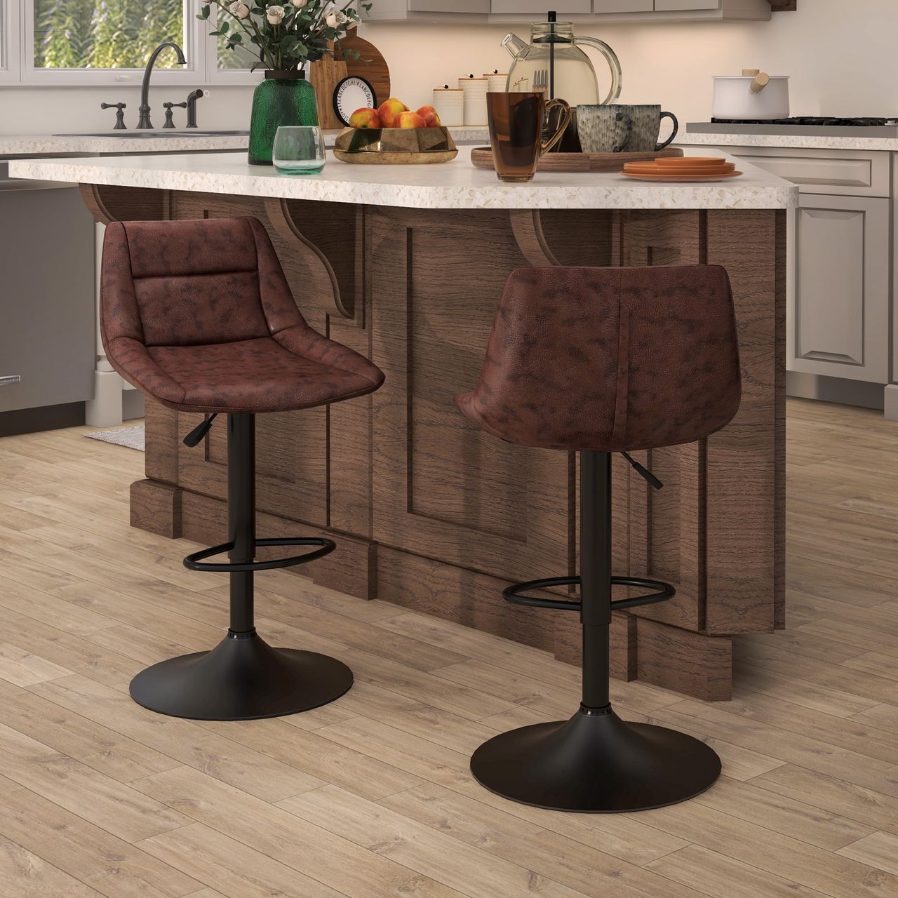HOMCOM Barhocker 2er Set Barstuhl mit Rückenlehne, höhenverstellbar Tresenhocker