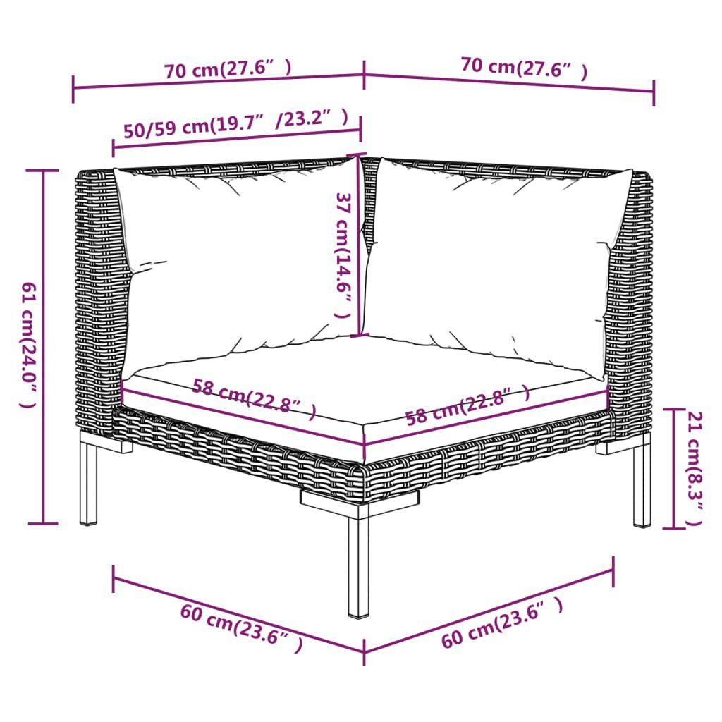 vidaXL Gartenlounge-Set 5-tlg. Garten-Lounge-Set mit Auflagen Poly Rattan Dunkelgrau, (1-tlg)