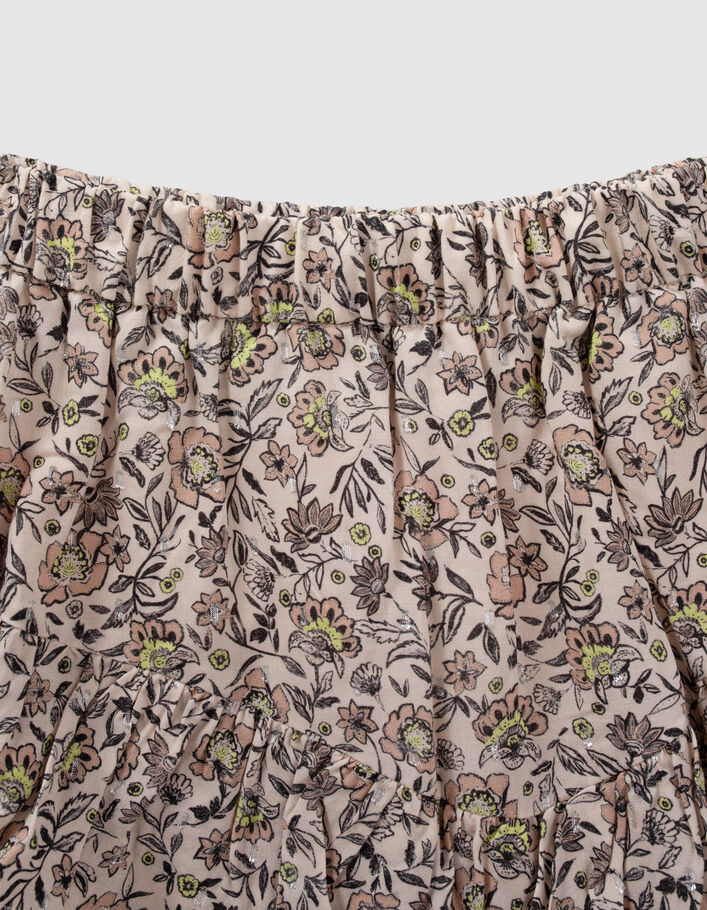 Jupe beige asymétrique imprimé fleurs à volants en viscose ecovero® fille