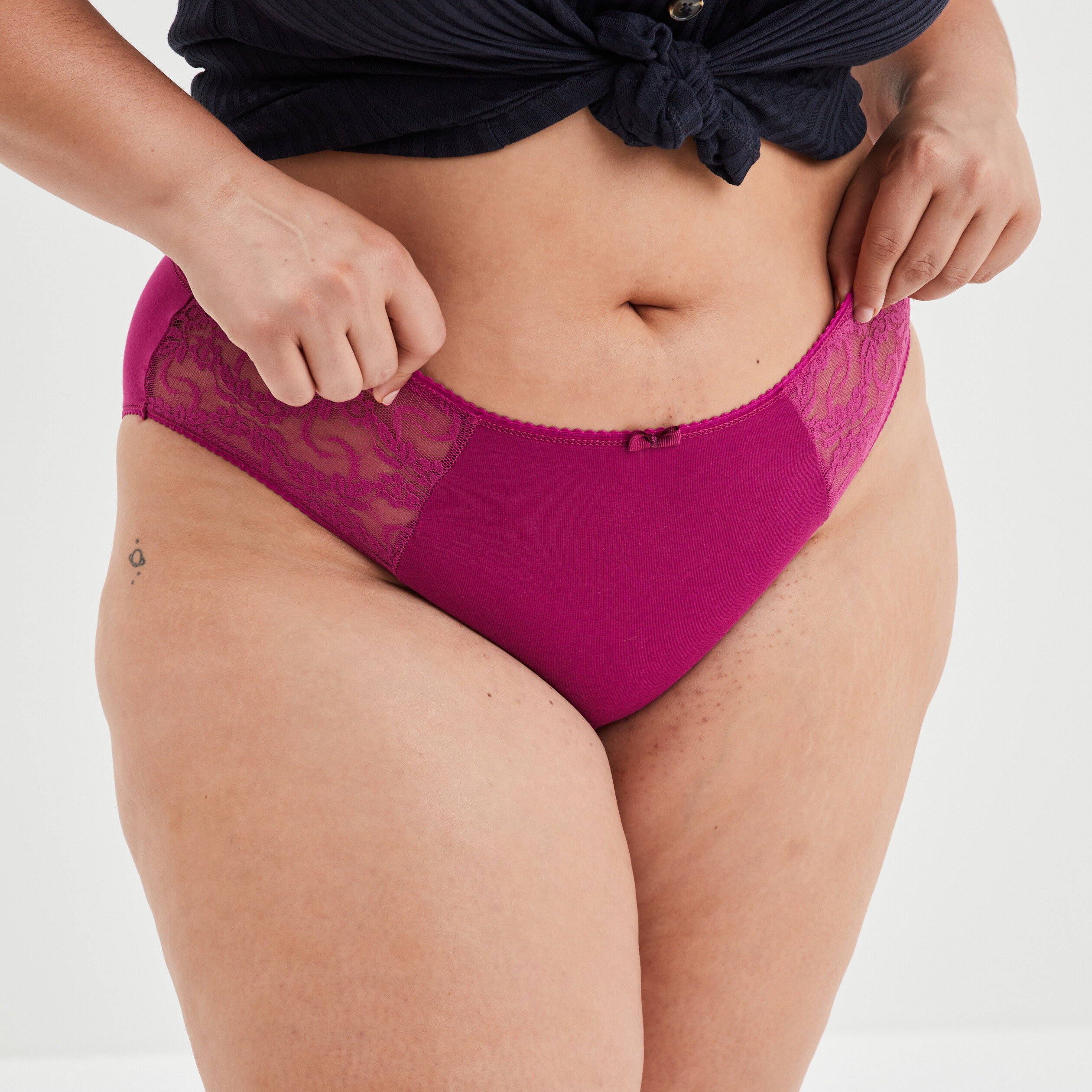 Culotte empiècements dentelle violet femme grande taille | La Halle