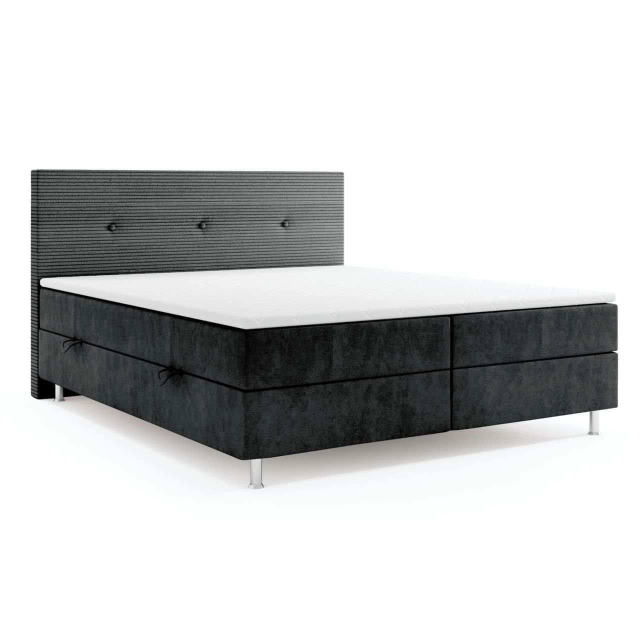 Möbel Punkt Boxspringbett RIO mit Bettkasten 180 x 200 cm Webstoff Schwarz Bett Bettkasten Topper