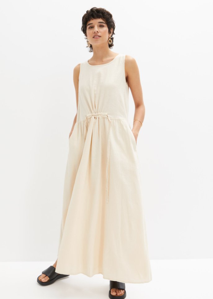 Maxi-Kleid mit Leinen und Tunnelzug in der Taille