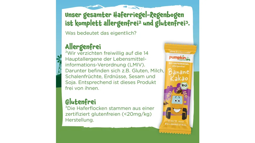 pumpkin organics Bio Haferriegel mit Banane & Kakao 20 g