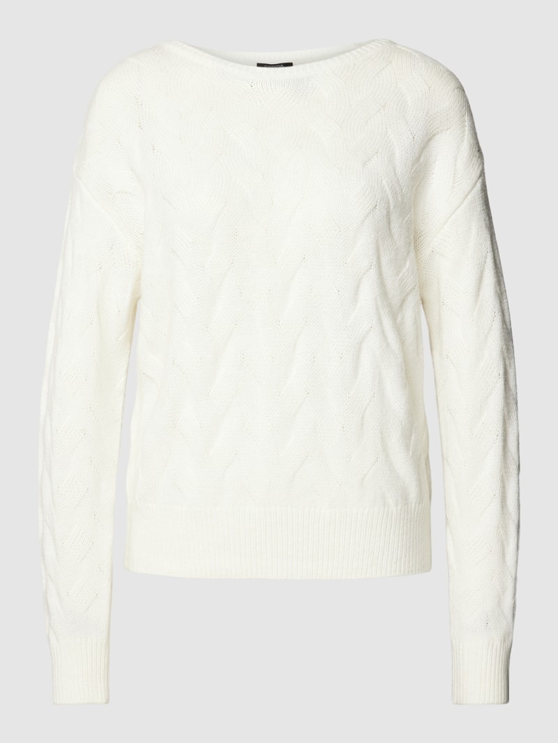 Strickpullover mit Zopfmuster Modell 'POP UP' in weiss