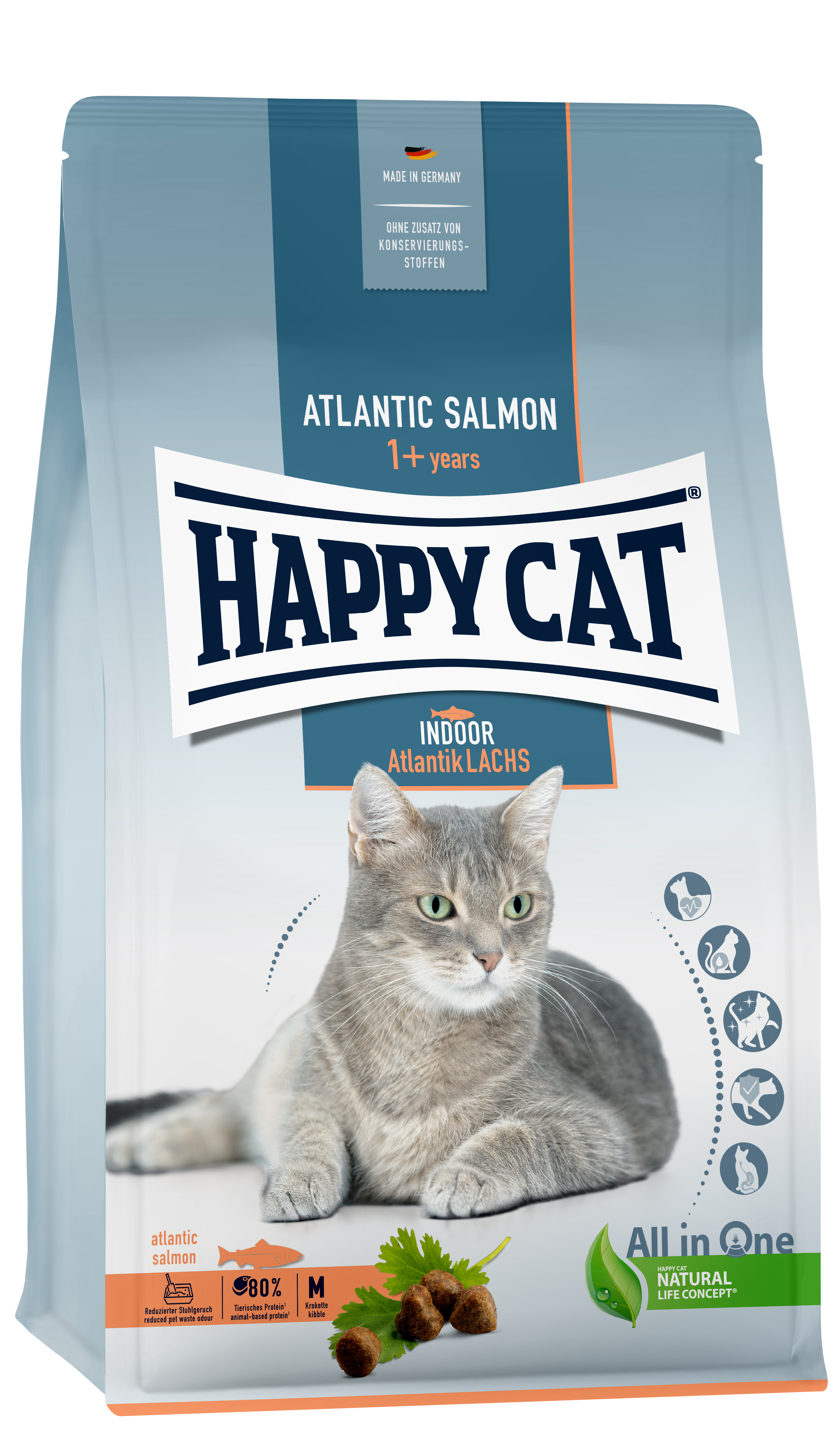 HAPPY CAT Trockenfutter HAPPY CAT Adult Indoor Atlantik-Lachs 1,3 kg