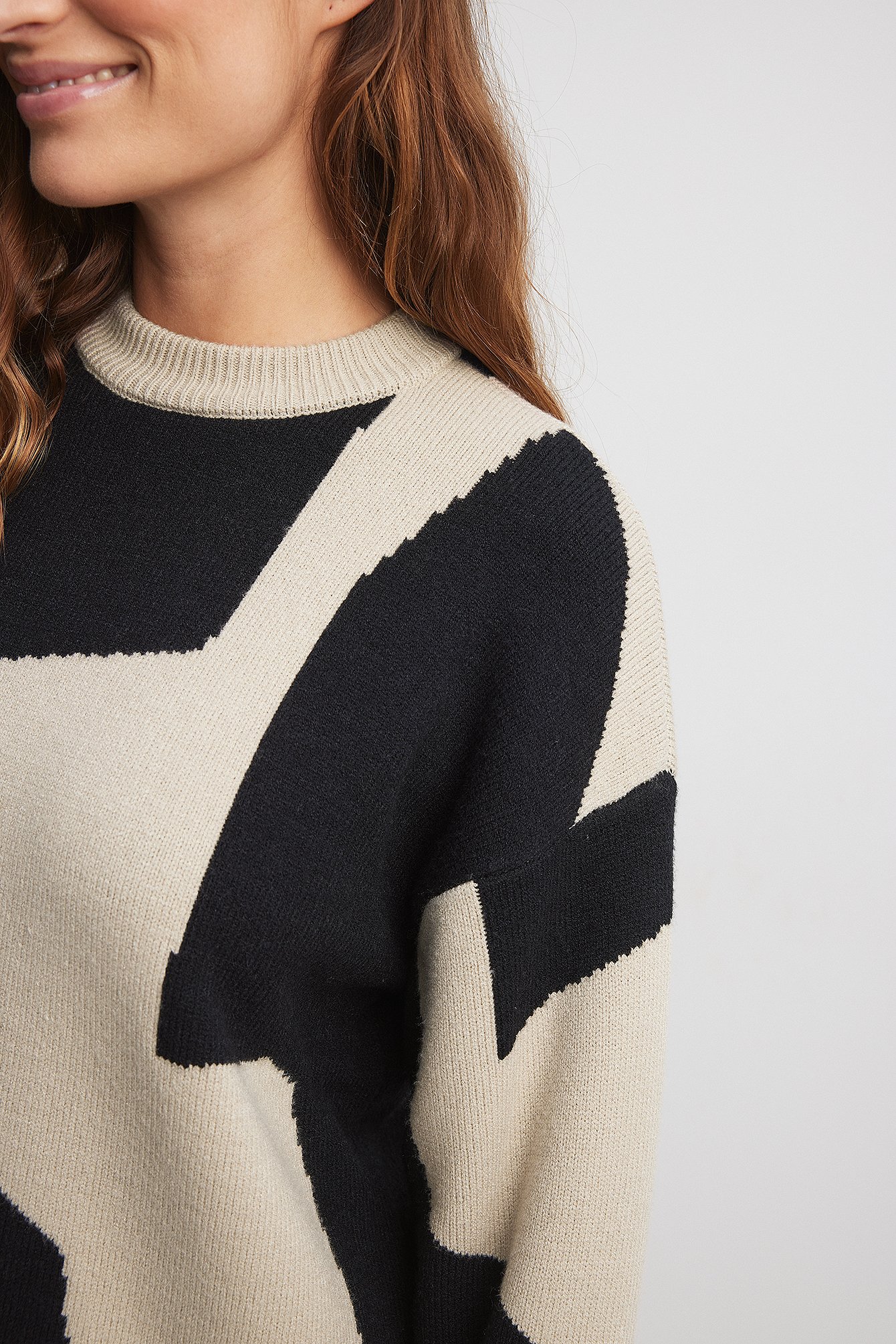 Jacquardgemusterter Rundhalsausschnitt Strickpullover