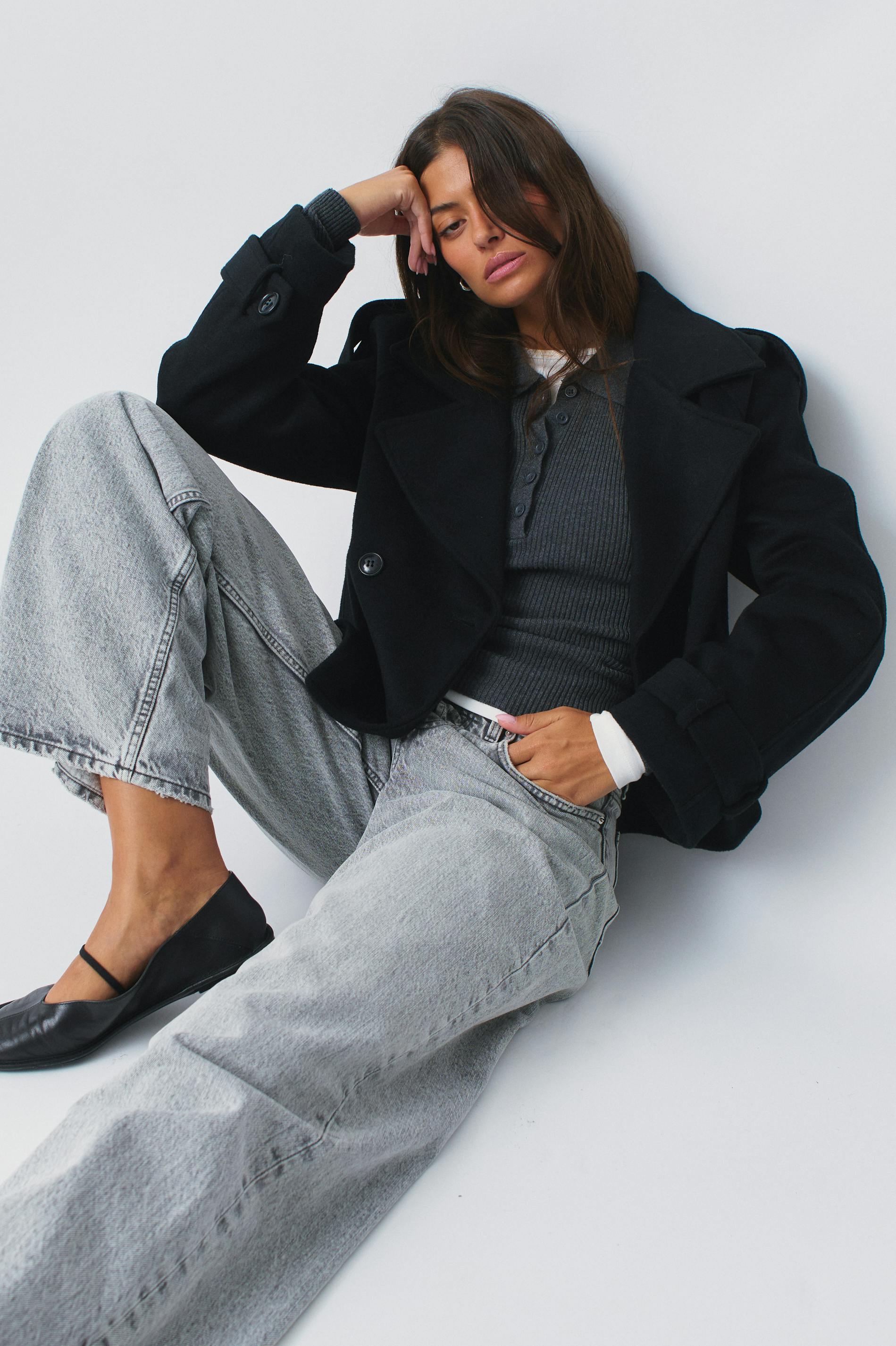 Short felt trench jacket