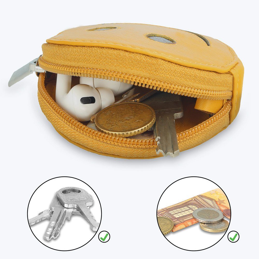 Manage Mini Geldbörse Smiley Portemonnaie mit Schlüsselring, Leder, Geldbeutel klein, für Kinder, Damen, Herren, Schlüsseletui