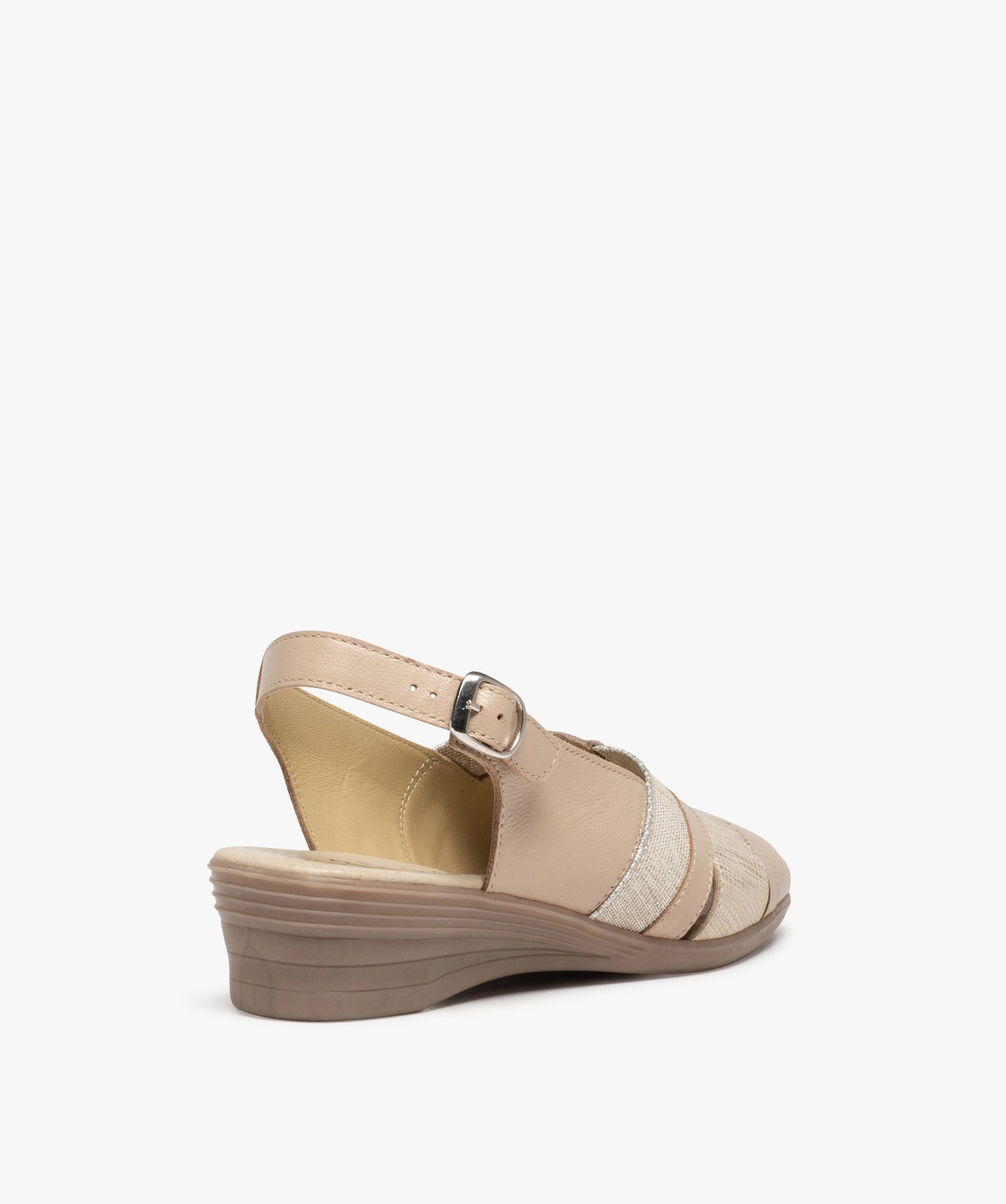 Sandales femme confort en cuir détails métallisés beige | GEMO