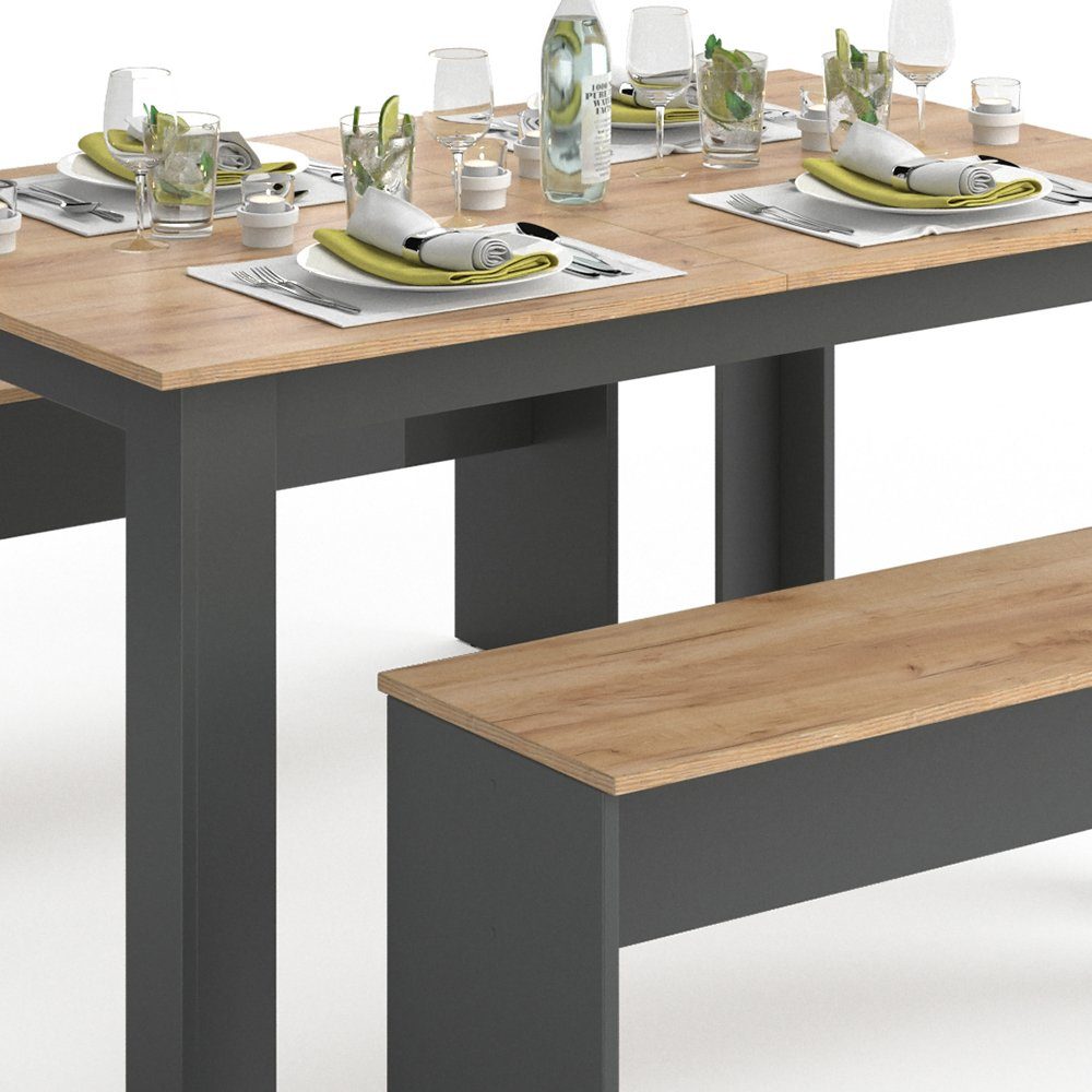 Vicco Sitzgruppe Tischgruppe Esszimmer Esstisch SENTIO Anthrazit, (Set, 3-tlg., 3-er Set), Pflegeleicht