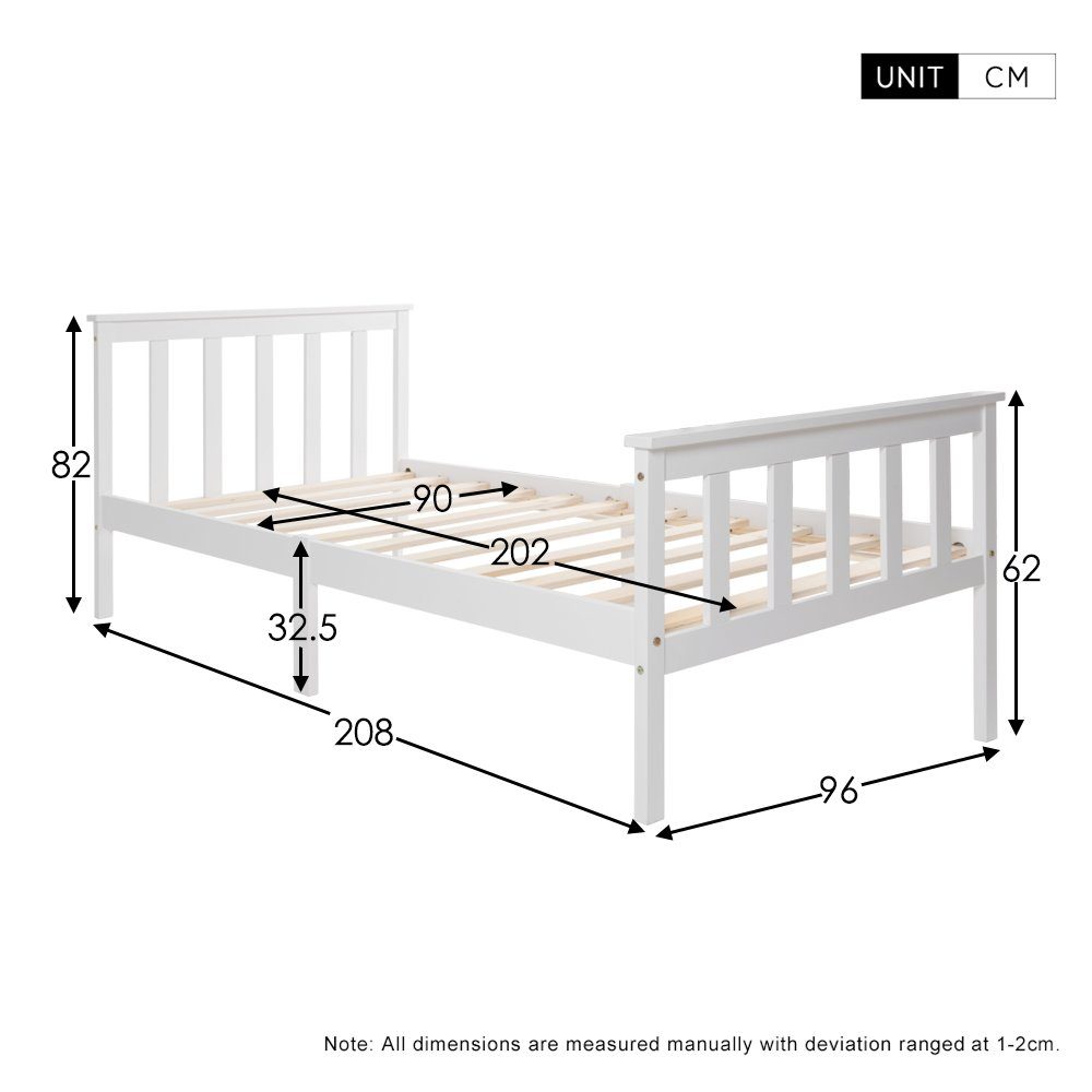 Housmile Massivholzbett Holzbett Doppelbett,Weiß Massivholz Bettgestell mit Lattenrost (1-tlg), für Erwachsene, Kinder, Jugendliche,Bett Rahmen Kiefer 90*200CM