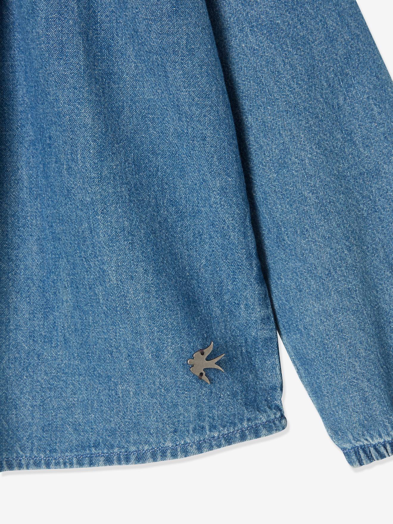 Vertbaudet Mädchen Jeansbluse mit Volants - blue stone