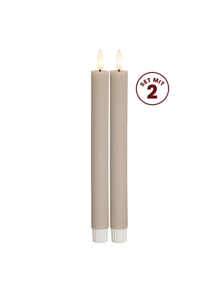 STAR Trading LED Stabkerze Flamme Stripe 2er-Set aus Wachs, braun in Braun günstig kaufen onesize