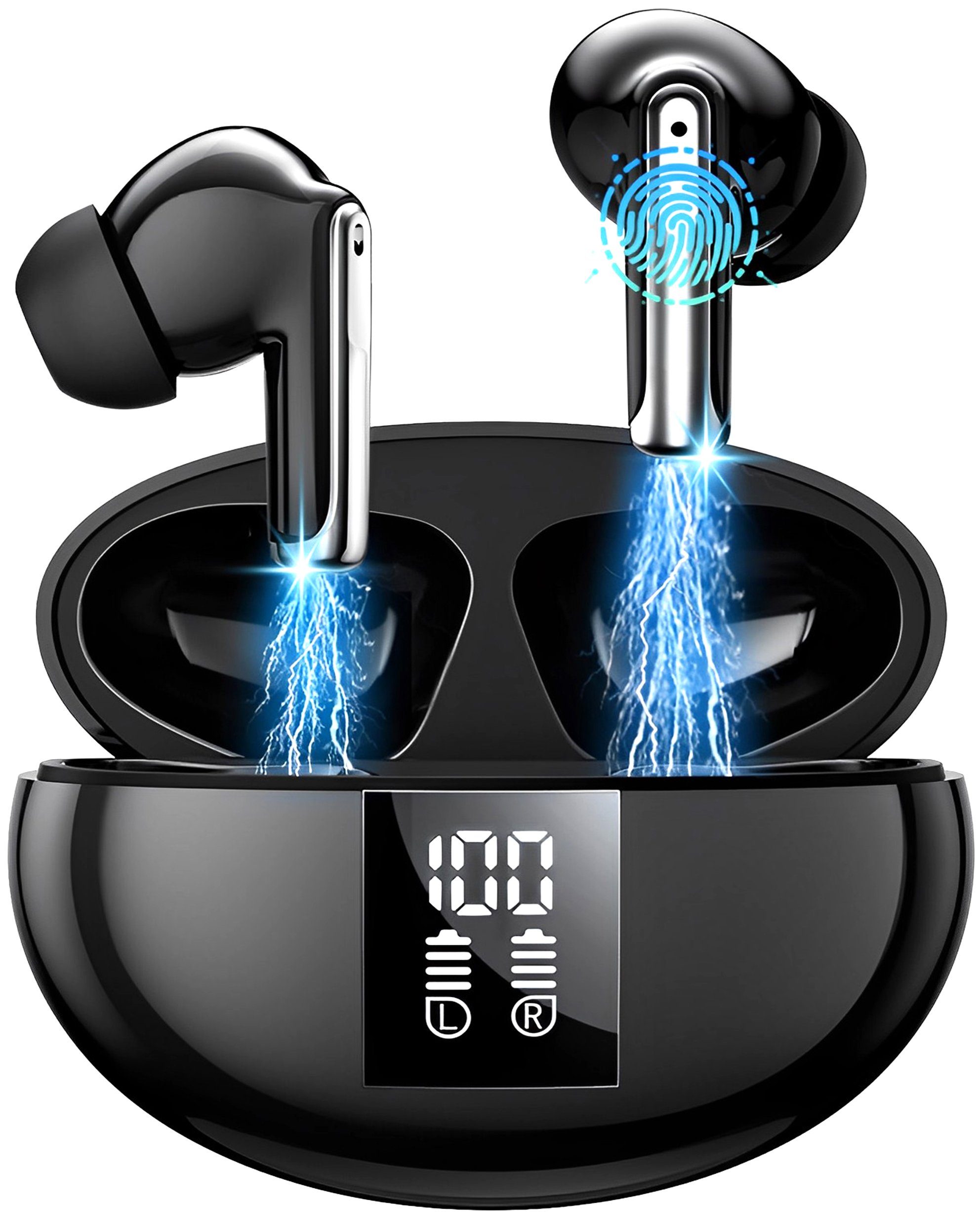 KUGI Bluetooth Kopfhörer in Ear mit Mikrofon Bluetooth 5.3 LED Anzeige In-Ear-Kopfhörer (Stereoklang Ohrhörer mit Smart Touch für iOS Andriod, Kopfhörer Kabellos ENC Noise Cancelling, Earbuds Sport Kopfhörer Bluetooth, True-Wireless Rauschunterdrücku