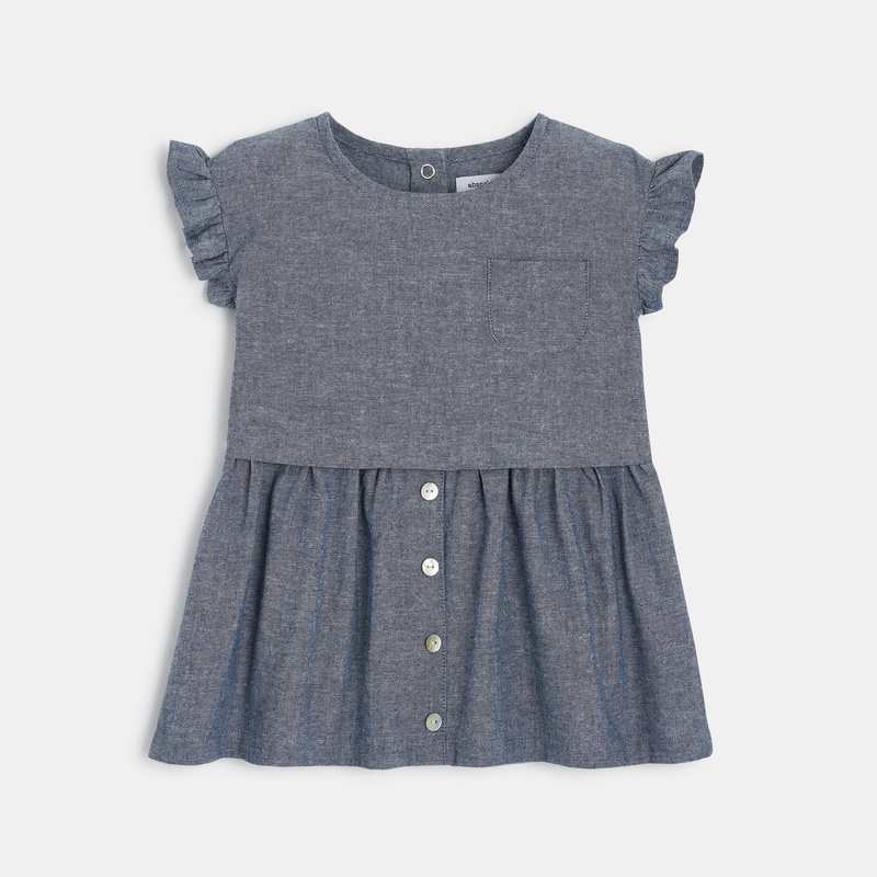 Robe sans manches bébé fille en chambray bleue Absorba