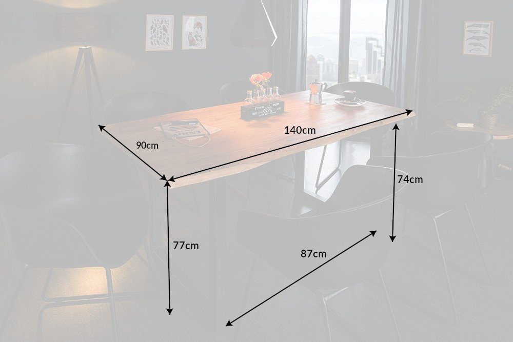 riess-ambiente Baumkantentisch MAMMUT 140cm natur / schwarz (Einzelartikel, 1-St), Massivholz · Stahl · Kufen · 2,6cm Platte · Esszimmer · Industrial