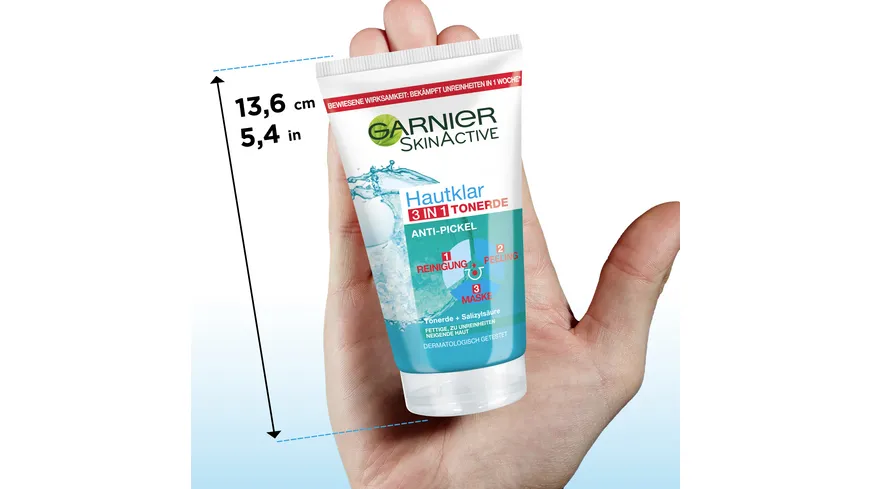Garnier Hautklar 3in1 Reinigung+Peeling+Maske - Effiktive Pflege für unreine und fettige Haut für ein klares Hautbild 150 ml
