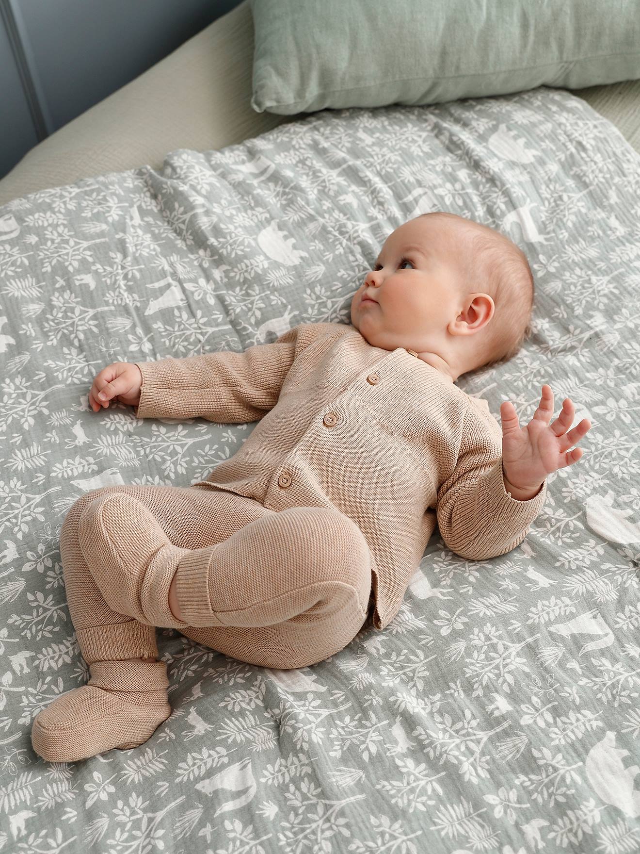 Vertbaudet Baby Strick-Set: Strickjacke, Hose & Schühchen Oeko-Tex - beige meliert